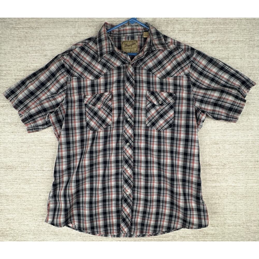 WRANCHER by Wrangler XL Vintage 90’s Short Sleeve Pearl Snap Red Plaid Western